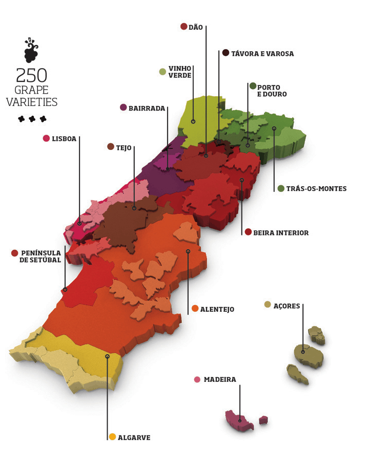 Carte des Vins de la région de Lisbonne et du Portugal