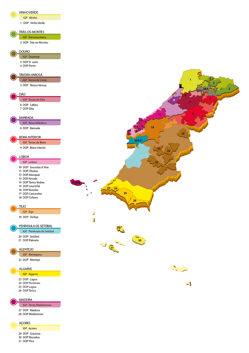 Carte des régions viticoles du Portugal