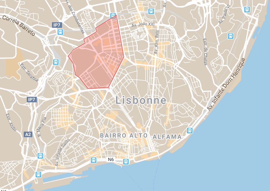 Se loger à Lisbonne carte du quartier Avenidas Novas