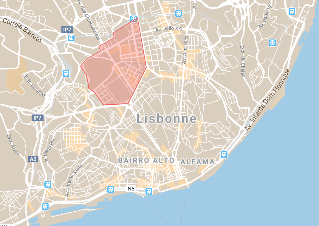 Accommodation in Lisbon Avenidas Novas map