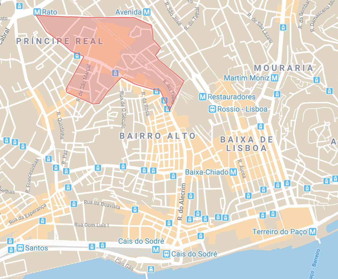 Accommodation in Lisbon Principe Real map