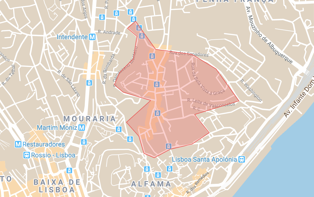 Accommodation in Lisbon map of the Graça district
