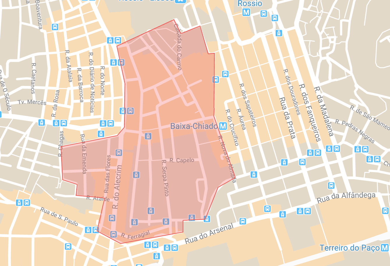Accommodation in Lisbon Chiado district map