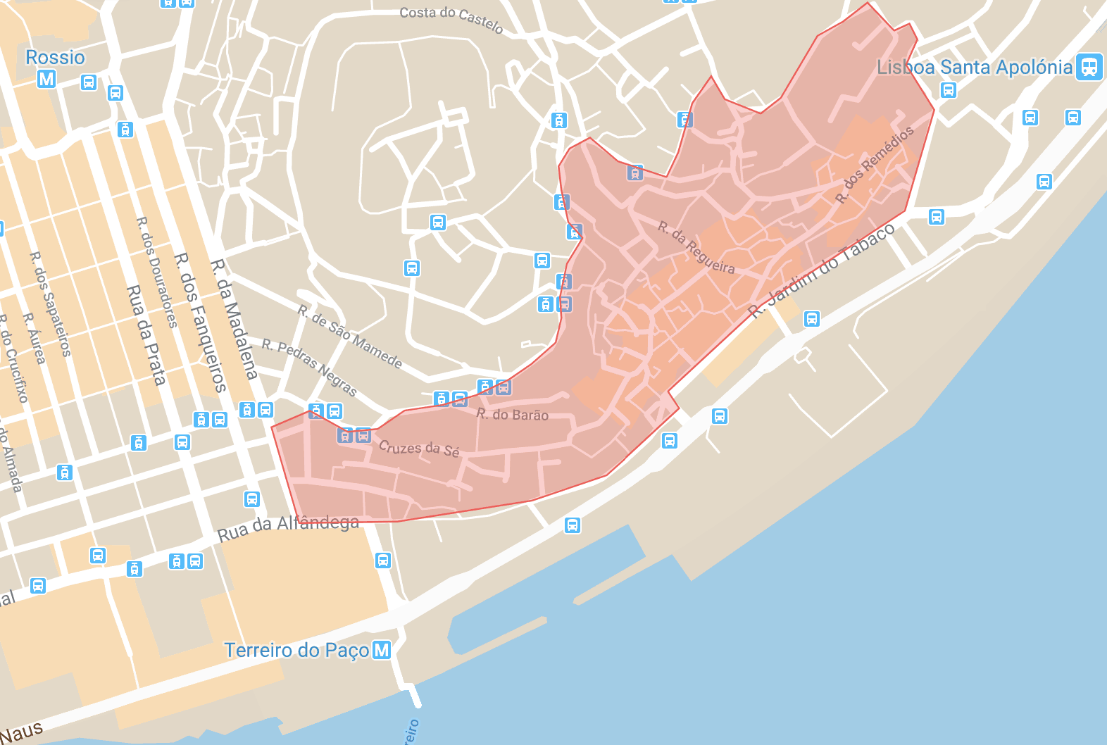 Accommodation in Lisbon map of the Alfama district