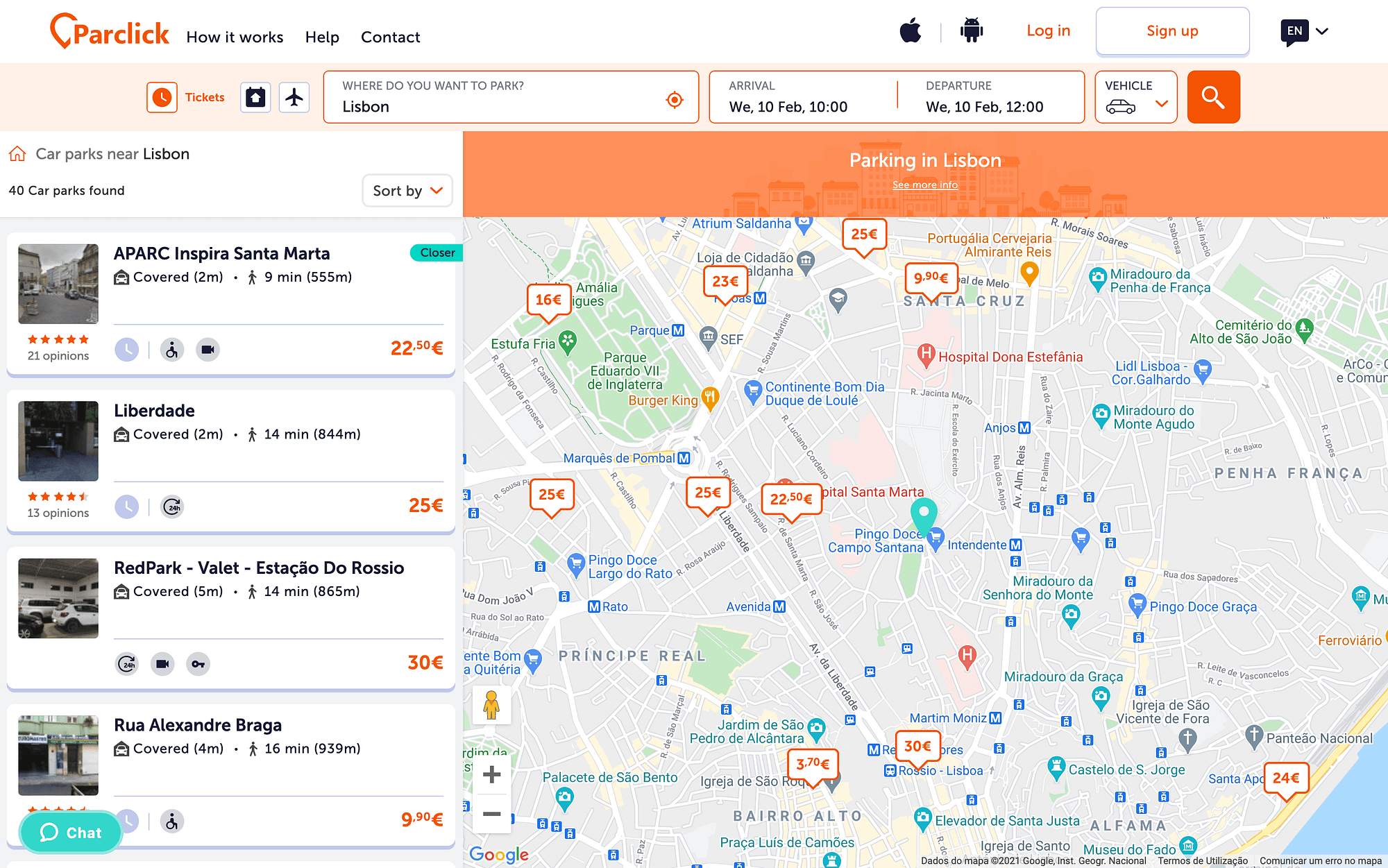 Parclick, an ideal platform for finding cheap private car parks in Lisbon.