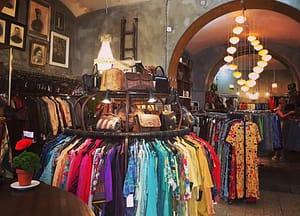 Vintage shop with second hand clothes in the city centre of Lisbon in the Baixa district