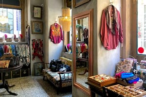 Vintage shop with second hand clothes in the city centre of Lisbon in the Baixa district