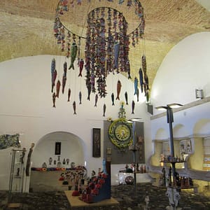 Objects, traditional souvenirs and creations of Portuguese craftsmen in a shop in Alfama near Lisbon Cathedral