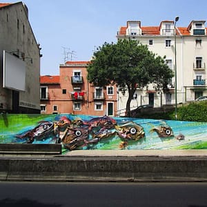 Street art in the Alcantara district of Lisbon by Bordalo II