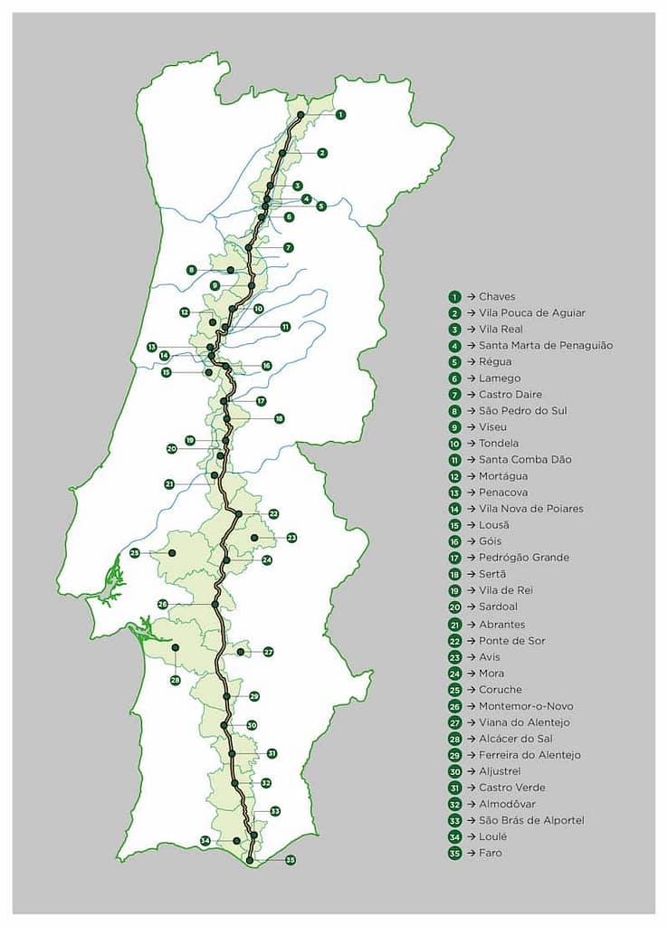 Detailed map of the National 2, the best road trip in Portugal