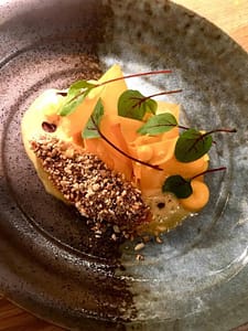 Gastronomic dish from a starred restaurant in the centre of Lisbon with natural wines