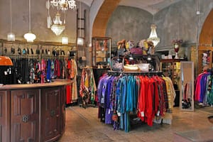 Vintage shop with second hand clothes in the city centre of Lisbon in the Baixa district