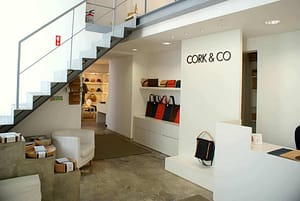 Artisanal shop in Bairro alto offering cork objects, cork bags and souvenirs in Lisbon