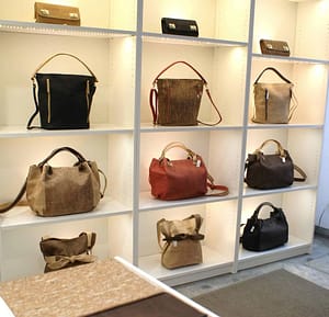Artisanal shop in Bairro alto offering cork objects, cork bags and souvenirs in Lisbon