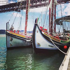 Traditional Portuguese boats for a boat tour on the Tagus in Lisbon