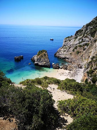secret and secluded beach of lisbon in the arrabida park and near sesimbra, accessible by boat